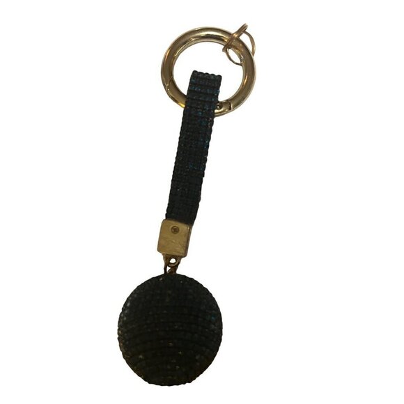 Sparkly Blue Rhinestone Keychain With Gold Ring & Black Strap - Picture 4 of 5